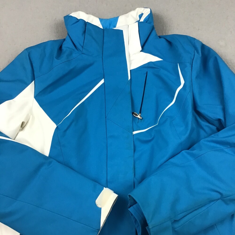 Spyder Ski Jacket Women 6 Large Blue White Solid Insulated Winter Coat Zip * - Picture 2 of 13